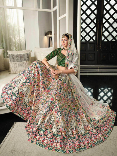 Euphoric White Heavy Sequins Embroidered Silk Wedding Lehenga Choli